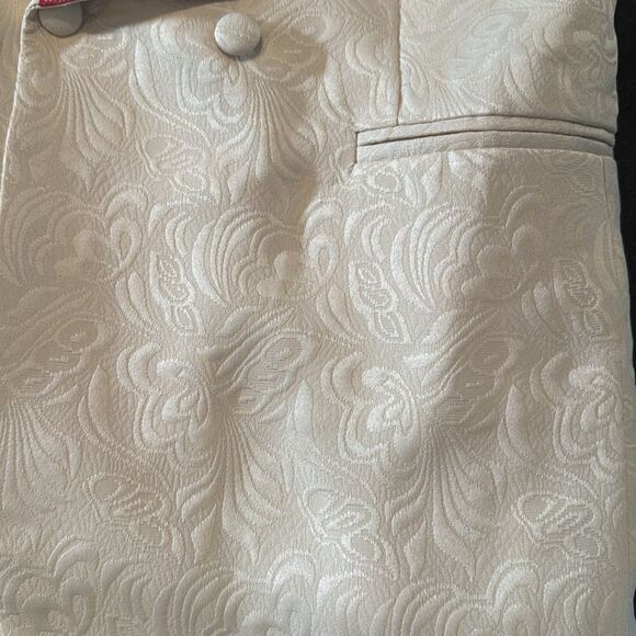 Men’s Floral Cream 2 Piece Tuxedo Suit Shawl Lapel Red Trim 34 Jacket 31 Pants - Picture 9 of 12